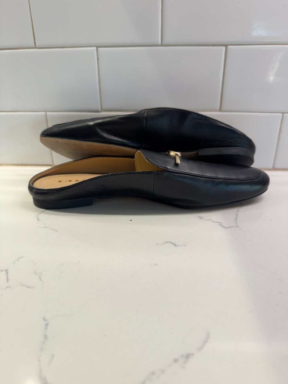 Coach Sienna Black Leather Slip On Loafer Slides Womens 7B C5770 Gold Hardware D - Picture 7 of 10